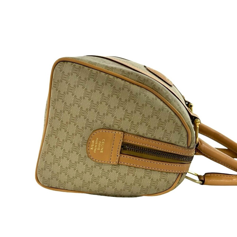 CELINE Vintage Macadam Blazon Pattern Leather Handbag Boston Bag Beige Brown ... - Picture 6 of 10